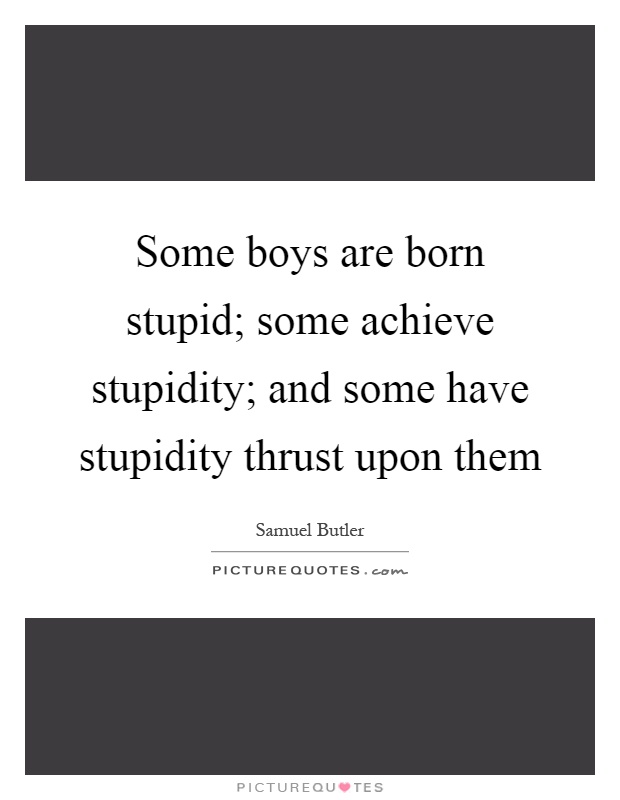 Some boys are born stupid; some achieve stupidity; and some have stupidity thrust upon them Picture Quote #1