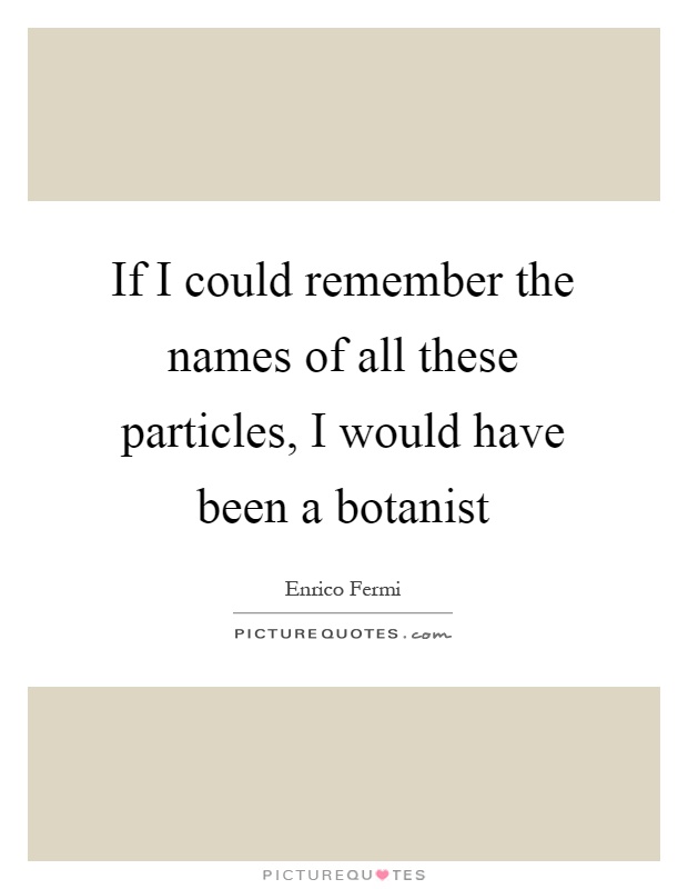If I could remember the names of all these particles, I would have been a botanist Picture Quote #1