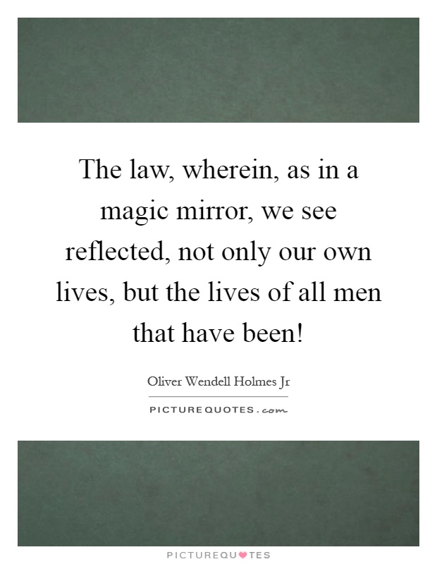 The law, wherein, as in a magic mirror, we see reflected, not only our own lives, but the lives of all men that have been! Picture Quote #1