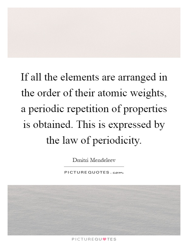 If all the elements are arranged in the order of their atomic weights, a periodic repetition of properties is obtained. This is expressed by the law of periodicity Picture Quote #1
