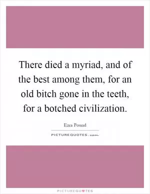 There died a myriad, and of the best among them, for an old bitch gone in the teeth, for a botched civilization Picture Quote #1