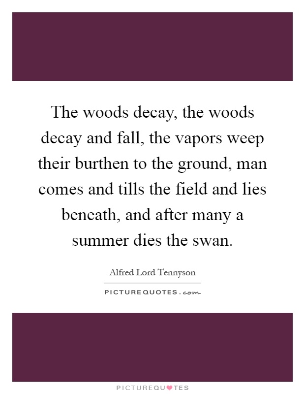 The woods decay, the woods decay and fall, the vapors weep their burthen to the ground, man comes and tills the field and lies beneath, and after many a summer dies the swan Picture Quote #1