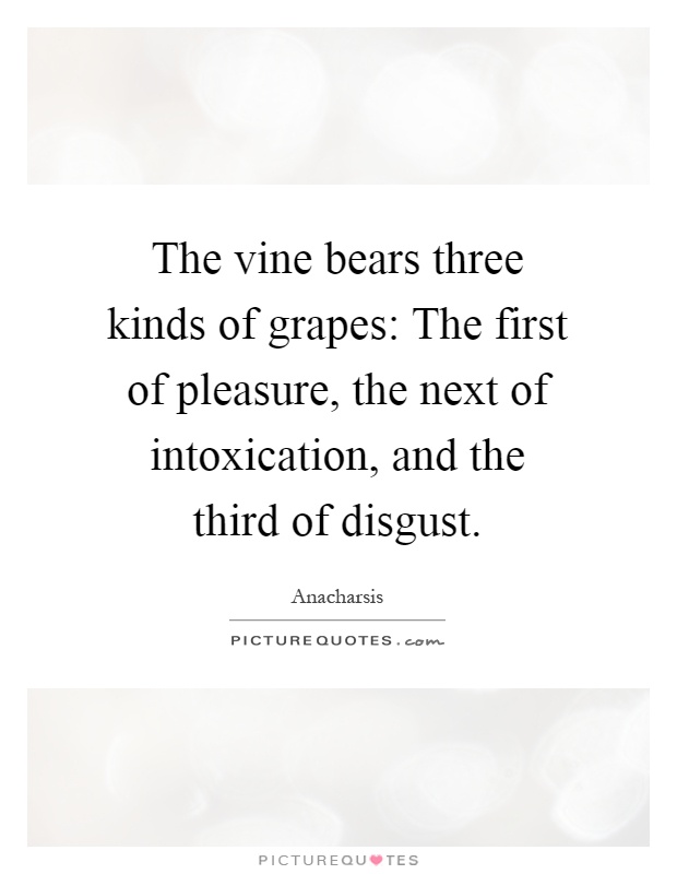 The vine bears three kinds of grapes: The first of pleasure, the next of intoxication, and the third of disgust Picture Quote #1