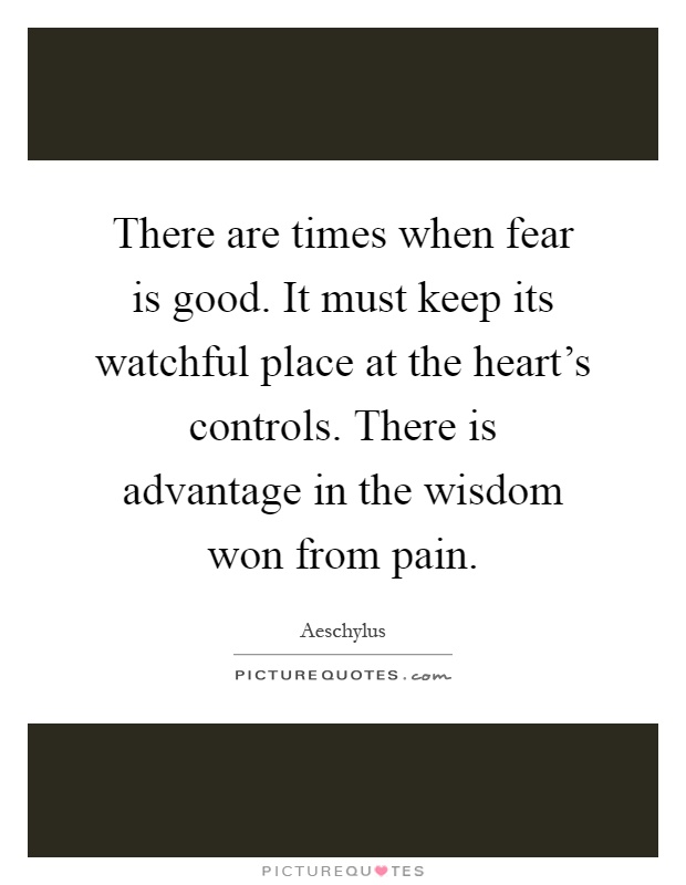 There are times when fear is good. It must keep its watchful place at the heart's controls. There is advantage in the wisdom won from pain Picture Quote #1