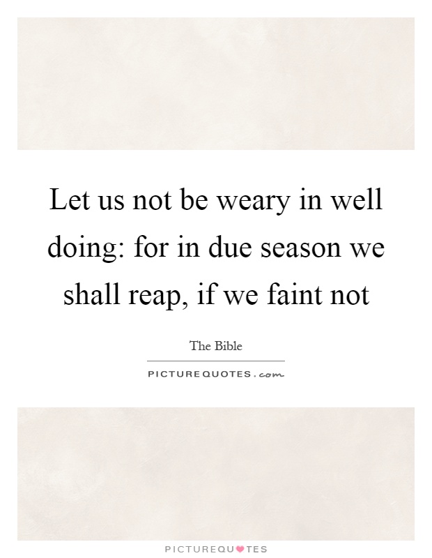 Let us not be weary in well doing: for in due season we shall reap, if we faint not Picture Quote #1