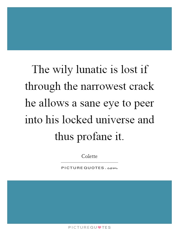 The wily lunatic is lost if through the narrowest crack he allows a sane eye to peer into his locked universe and thus profane it Picture Quote #1