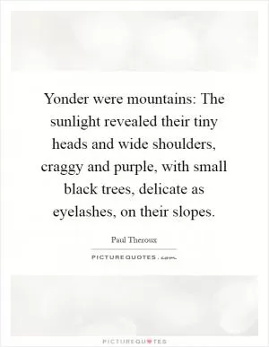 Yonder were mountains: The sunlight revealed their tiny heads and wide shoulders, craggy and purple, with small black trees, delicate as eyelashes, on their slopes Picture Quote #1