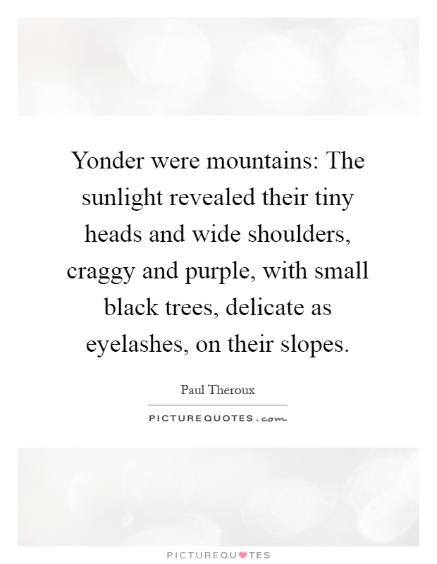 Yonder were mountains: The sunlight revealed their tiny heads and wide shoulders, craggy and purple, with small black trees, delicate as eyelashes, on their slopes Picture Quote #1