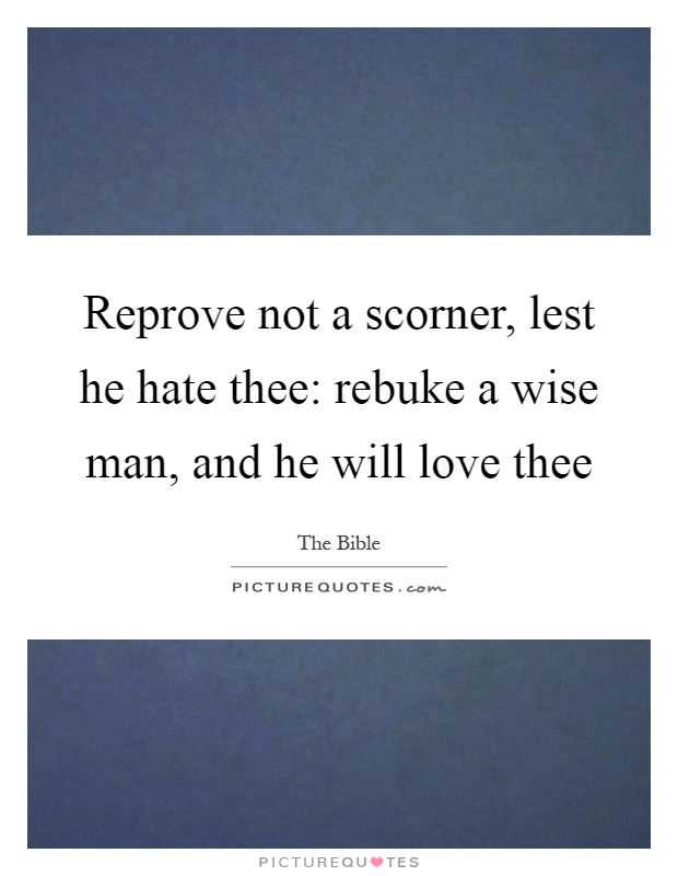 Reprove not a scorner, lest he hate thee: rebuke a wise man, and he will love thee Picture Quote #1