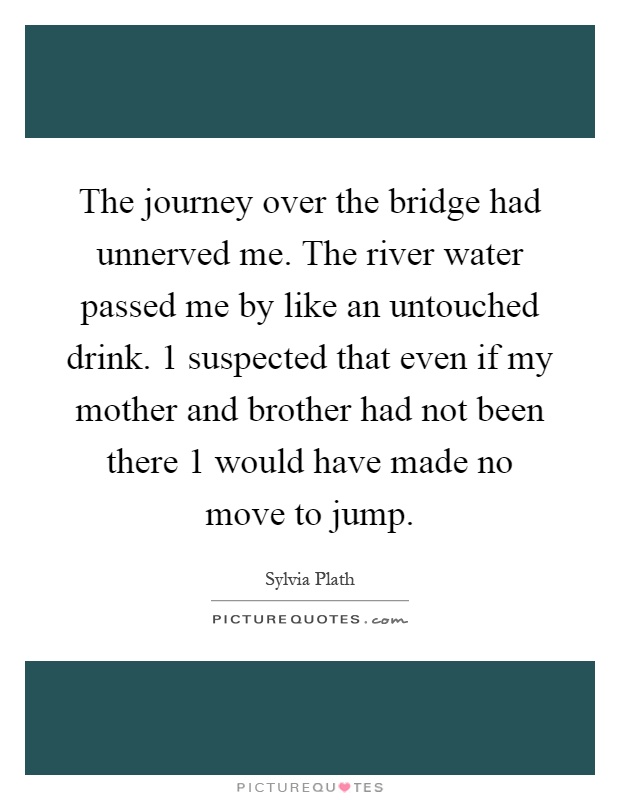 The journey over the bridge had unnerved me. The river water passed me by like an untouched drink. 1 suspected that even if my mother and brother had not been there 1 would have made no move to jump Picture Quote #1