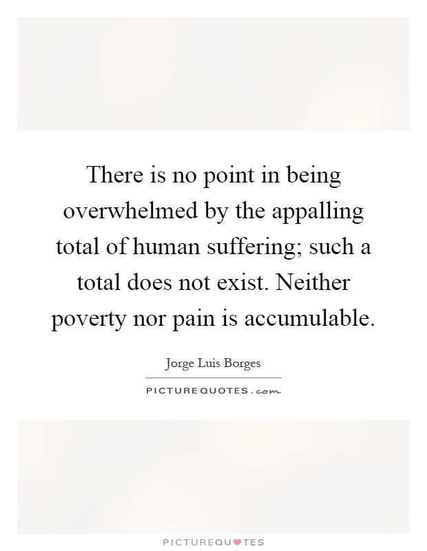 There is no point in being overwhelmed by the appalling total of human suffering; such a total does not exist. Neither poverty nor pain is accumulable Picture Quote #1