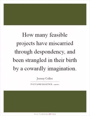 How many feasible projects have miscarried through despondency, and been strangled in their birth by a cowardly imagination Picture Quote #1