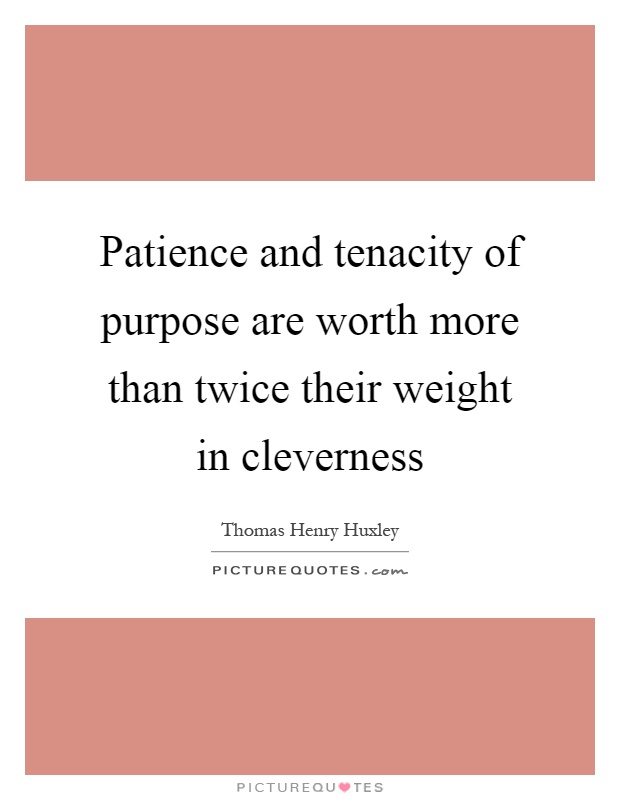 Patience and tenacity of purpose are worth more than twice their weight in cleverness Picture Quote #1