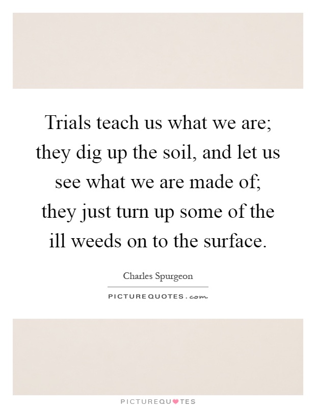 Trials teach us what we are; they dig up the soil, and let us see what we are made of; they just turn up some of the ill weeds on to the surface Picture Quote #1