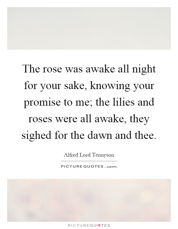 The rose was awake all night for your sake, knowing your promise to me; the lilies and roses were all awake, they sighed for the dawn and thee Picture Quote #1