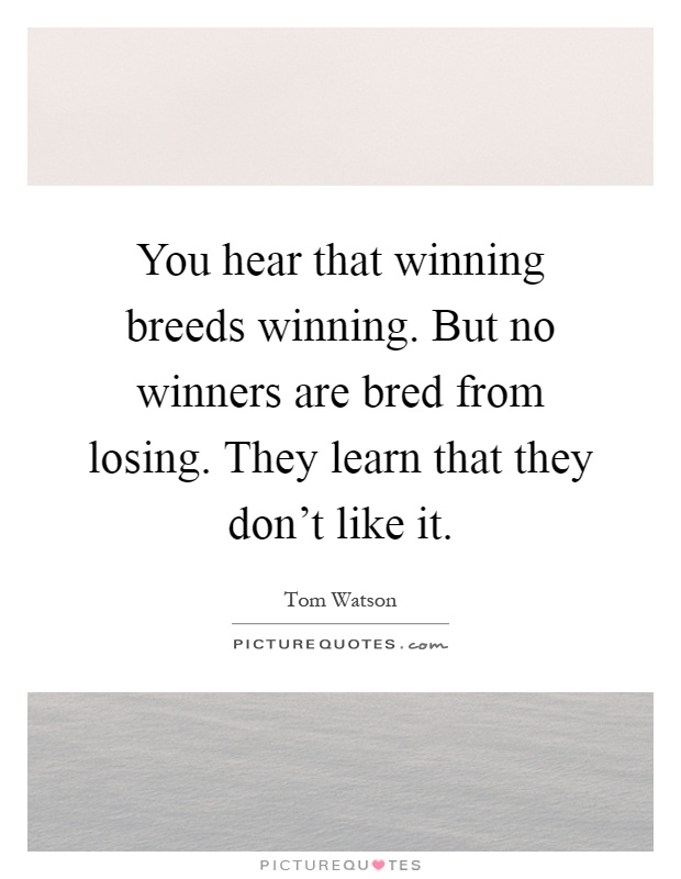 You hear that winning breeds winning. But no winners are bred from losing. They learn that they don't like it Picture Quote #1