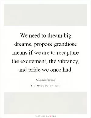 We need to dream big dreams, propose grandiose means if we are to recapture the excitement, the vibrancy, and pride we once had Picture Quote #1