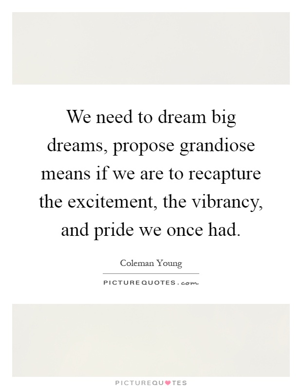 We need to dream big dreams, propose grandiose means if we are to recapture the excitement, the vibrancy, and pride we once had Picture Quote #1