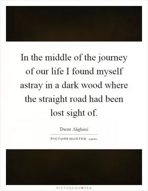 In the middle of the journey of our life I found myself astray in a dark wood where the straight road had been lost sight of Picture Quote #1