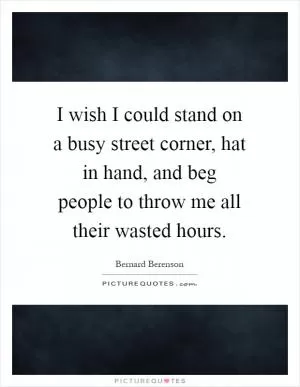 I wish I could stand on a busy street corner, hat in hand, and beg people to throw me all their wasted hours Picture Quote #1