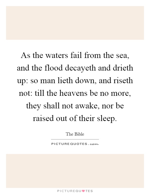As the waters fail from the sea, and the flood decayeth and drieth up: so man lieth down, and riseth not: till the heavens be no more, they shall not awake, nor be raised out of their sleep Picture Quote #1