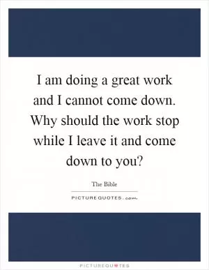 I am doing a great work and I cannot come down. Why should the work stop while I leave it and come down to you? Picture Quote #1