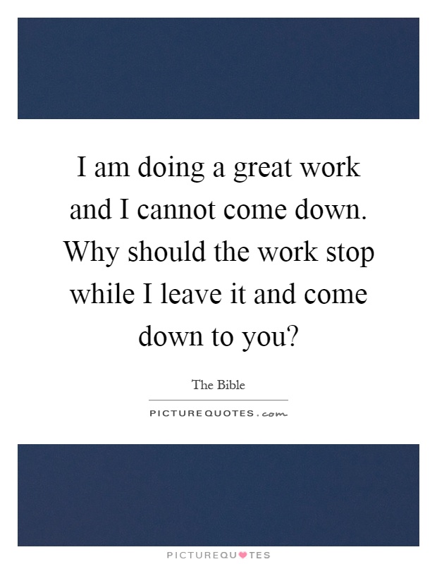 I am doing a great work and I cannot come down. Why should the work stop while I leave it and come down to you? Picture Quote #1