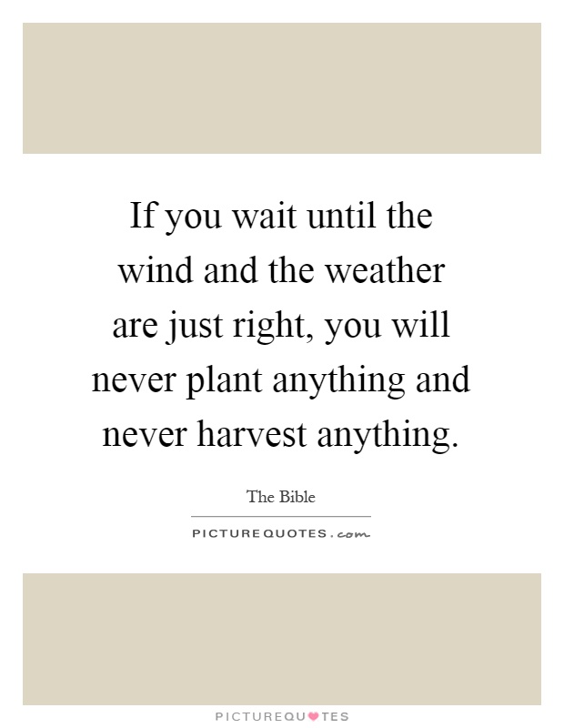 If you wait until the wind and the weather are just right, you will never plant anything and never harvest anything Picture Quote #1