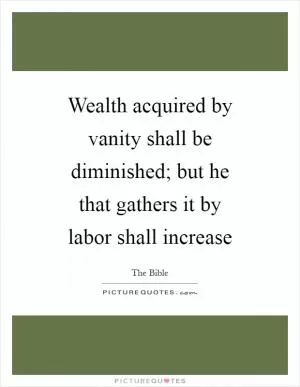 Wealth acquired by vanity shall be diminished; but he that gathers it by labor shall increase Picture Quote #1