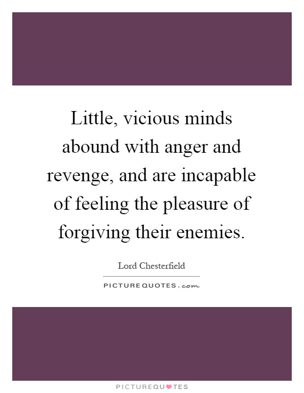 Little, vicious minds abound with anger and revenge, and are incapable of feeling the pleasure of forgiving their enemies Picture Quote #1