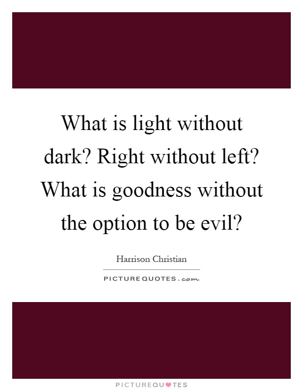 What is light without dark? Right without left? What is goodness without the option to be evil? Picture Quote #1