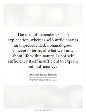 The idea of dependence is an explanation, whereas self-sufficiency is an unprecedented, nonanalogous concept in terms of what we know about life within nature. Is not self sufficiency itself insufficient to explain self sufficiency? Picture Quote #1