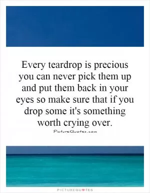 Every teardrop is precious you can never pick them up and put them back in your eyes so make sure that if you drop some it's something worth crying over Picture Quote #1