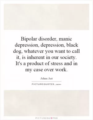 Bipolar disorder, manic depression, depression, black dog, whatever you want to call it, is inherent in our society. It's a product of stress and in my case over work Picture Quote #1