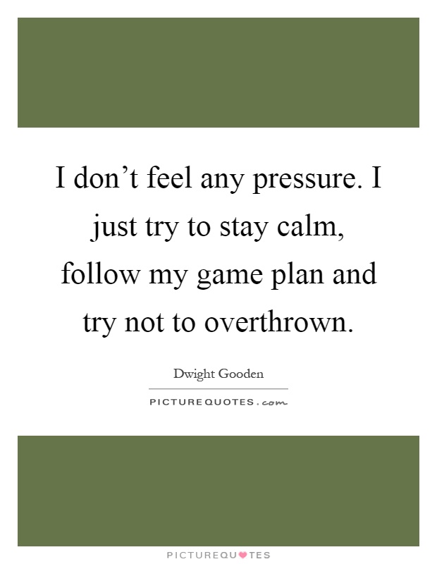 I don't feel any pressure. I just try to stay calm, follow my game plan and try not to overthrown Picture Quote #1