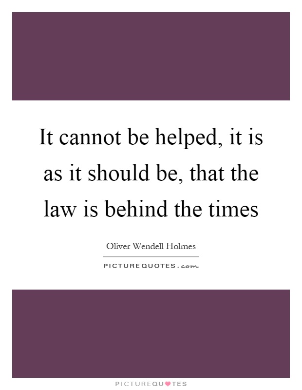 It cannot be helped, it is as it should be, that the law is behind the times Picture Quote #1
