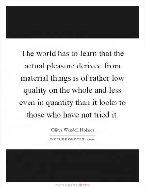 The world has to learn that the actual pleasure derived from material things is of rather low quality on the whole and less even in quantity than it looks to those who have not tried it Picture Quote #1