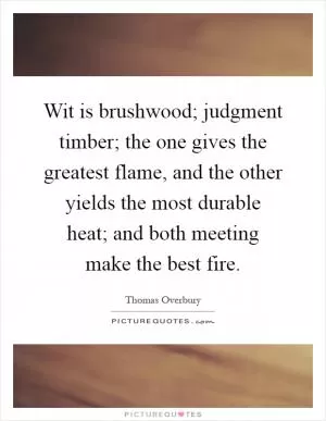 Wit is brushwood; judgment timber; the one gives the greatest flame, and the other yields the most durable heat; and both meeting make the best fire Picture Quote #1