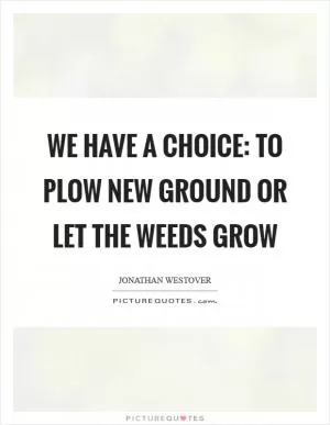 We have a choice: to plow new ground or let the weeds grow Picture Quote #1
