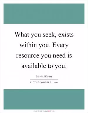 What you seek, exists within you. Every resource you need is available to you Picture Quote #1