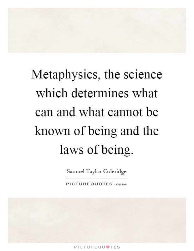 Metaphysics, the science which determines what can and what cannot be known of being and the laws of being Picture Quote #1