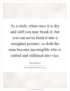 As a stick, when once it is dry and stiff you may break it, but you can never bend it into a straighter posture; so doth the man become incorrigible who is settled and stiffened into vice Picture Quote #1