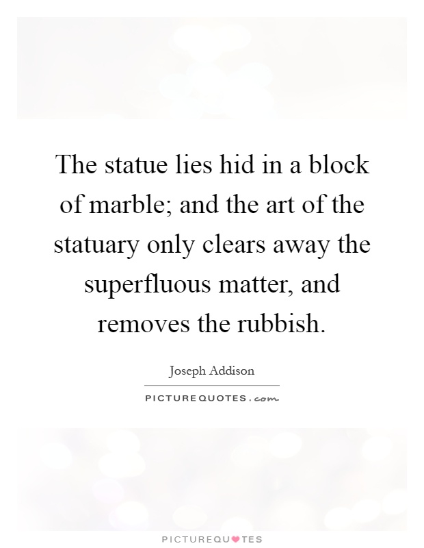 The statue lies hid in a block of marble; and the art of the statuary only clears away the superfluous matter, and removes the rubbish Picture Quote #1