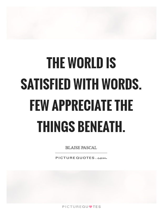 The world is satisfied with words. Few appreciate the things beneath Picture Quote #1
