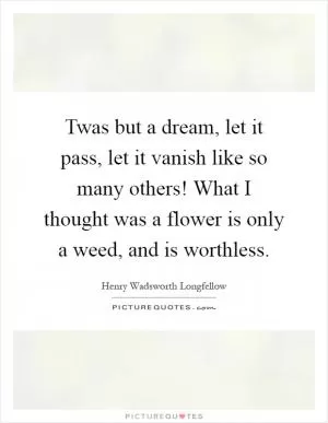 Twas but a dream, let it pass, let it vanish like so many others! What I thought was a flower is only a weed, and is worthless Picture Quote #1