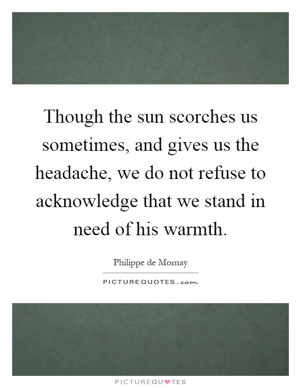 Though the sun scorches us sometimes, and gives us the headache, we do not refuse to acknowledge that we stand in need of his warmth Picture Quote #1