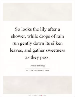 So looks the lily after a shower, while drops of rain run gently down its silken leaves, and gather sweetness as they pass Picture Quote #1