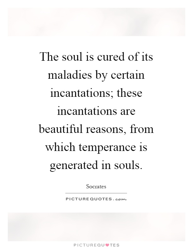 The soul is cured of its maladies by certain incantations; these incantations are beautiful reasons, from which temperance is generated in souls Picture Quote #1