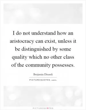 I do not understand how an aristocracy can exist, unless it be distinguished by some quality which no other class of the community possesses Picture Quote #1