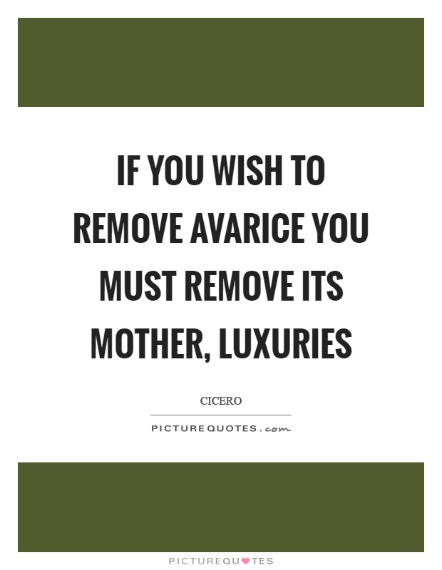 If you wish to remove avarice you must remove its mother, luxuries Picture Quote #1